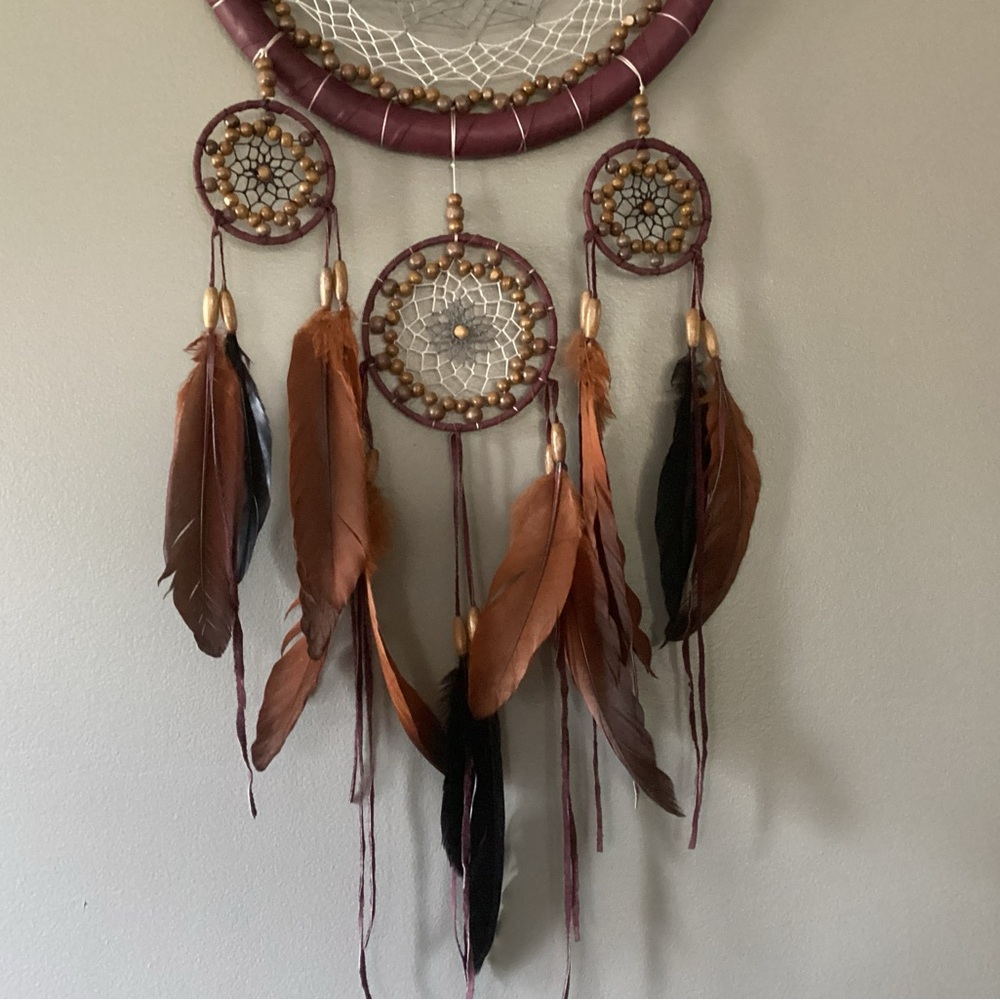 XL HANDMADE LEATHER DREAM CATCHER BEAUTIFULLY DETAILED WALL DECOR 36” x 13”